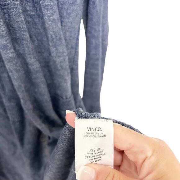 Vince Blue Linen Blend Longline Cardigan Sz XS - Picture 3 of 6